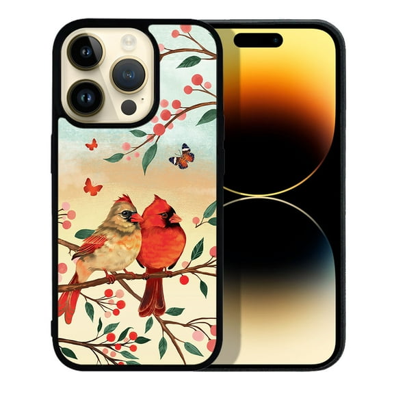 FINCIBO Soft Rubber Protector Cover Case for Apple iPhone 14 Pro Max 6.7" 2022, Red Cardinal Lovebird
