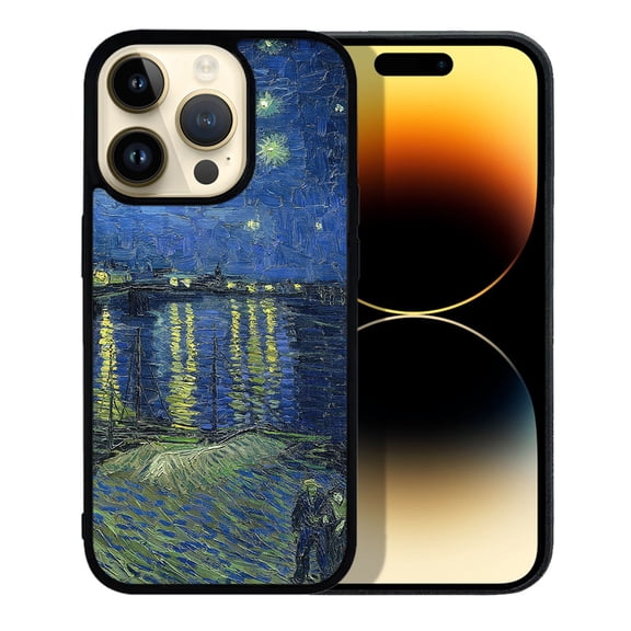FINCIBO Soft Rubber Protector Cover Case for Apple iPhone 14 Pro Max 6.7" 2022, Starry Night Over The Rhone