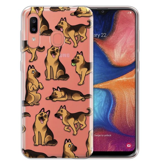 FINCIBO Soft TPU Clear Case Slim Protective Cover for Samsung Galaxy A20 / A30 6.4" 2019, German Shepherd Funny Playful Postures