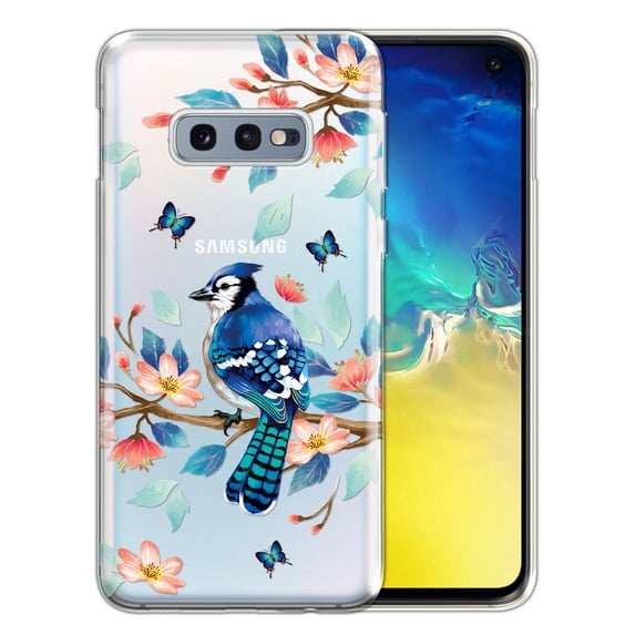 FINCIBO Soft TPU Clear Case Slim Protective Cover for Samsung Galaxy S10E G970 5.8", Blue Jay Bird