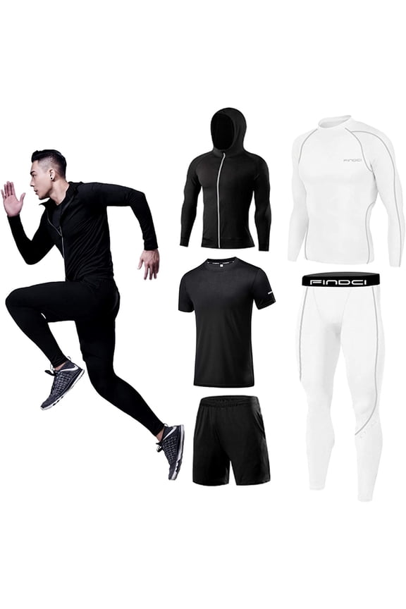 5PCS/Set Men Workout Suit Outfit Fitness Apparel Gym Outdoor Running Compression Pants Shirt Top Long Sleeve Jacket(22,3X-Large)