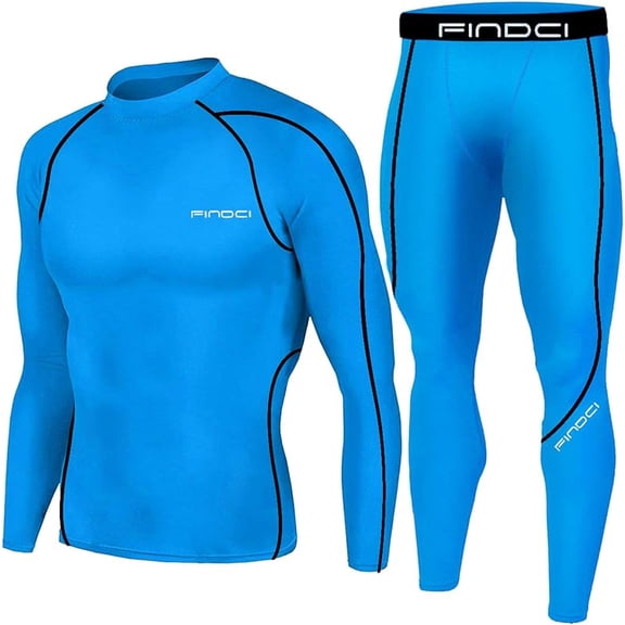 FINDCI Men Dry Fit Long Sleeve Compression Shirts Workout Running Shirts Compression Pants Leggings Sports Tights Performance Athletic Workout Running Gym