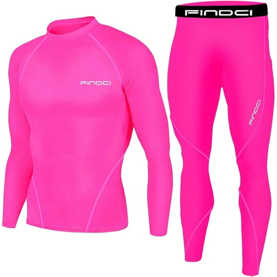 FINDCI Men Dry Fit Long Sleeve Compression Shirts Workout Running Shirts Compression Pants Leggings Sports Tights Performance Athletic Workout Running Gym