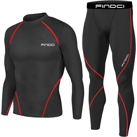 FINDCI Men Dry Fit Long Sleeve Compression Shirts Workout Running Shirts Compression Pants Leggings Sports Tights Performance Athletic Workout Running Gym