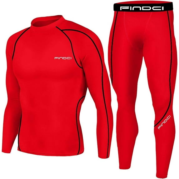 FINDCI Men Dry Fit Long Sleeve Compression Shirts Workout Running Shirts Compression Pants Leggings Sports Tights Performance Athletic Workout Running Gym