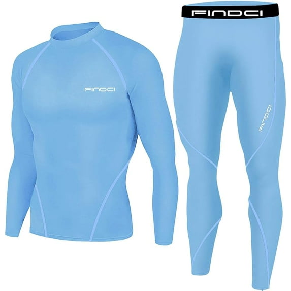 FINDCI Men Dry Fit Long Sleeve Compression Shirts Workout Running Shirts Compression Pants Leggings Sports Tights Performance Athletic Workout Running Gym