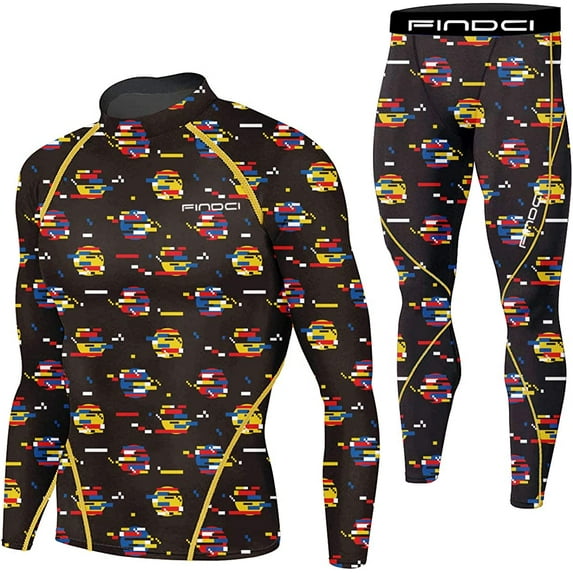 FINDCI Men Tight Sportswear Gym Workout Running Camo Exclusive Sports Suits Indoor Workout Pants Sets(Dot Yellow,X-Large)