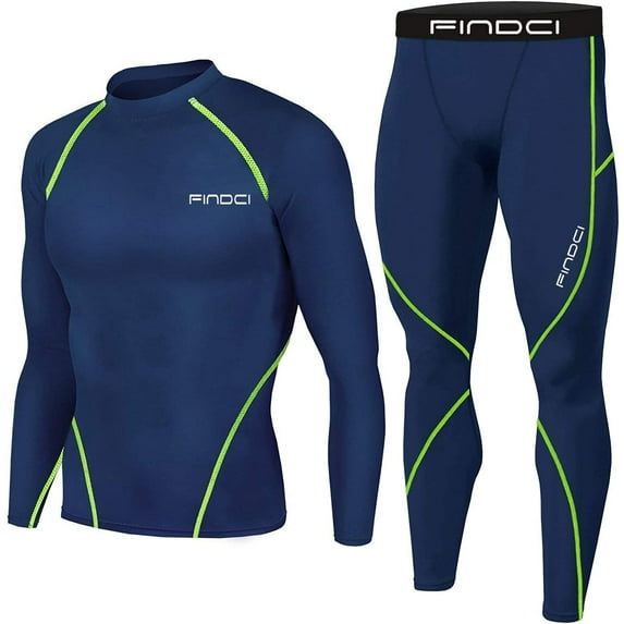 FINDCI Men's Compression Sportswear Suits Gym Tights Training Boxing Rugby Clothing Jogging Sports Set Running Rashguard Tracksuit(Blue,Small)