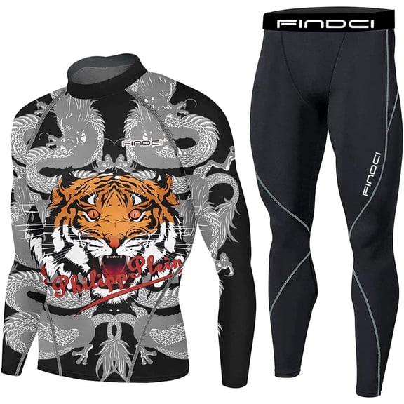 FINDCI Men's Compression Sportswear Suits Gym Tights Training Boxing Rugby Clothing Jogging Sports Set Running Rashguard Tracksuit(Newdesign42,XX-Large)
