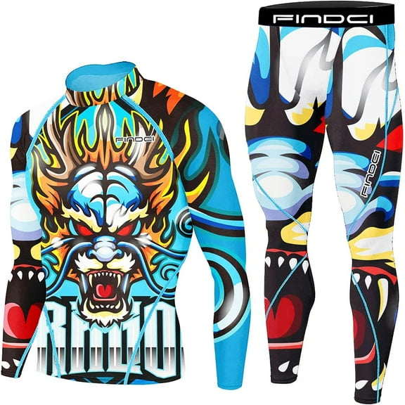FINDCI Men's Compression Sportswear Suits Gym Tights Training Boxing Rugby Clothing Jogging Sports Set Running Rashguard Tracksuit（Newdesign9,Medium)