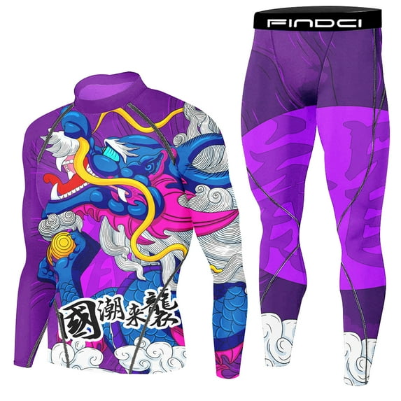 FINDCI Men's Compression Sportswear Suits Gym Tights Training Boxing Rugby Clothing Jogging Sports Set Running Rashguard Tracksuit,Small,Newdesign15
