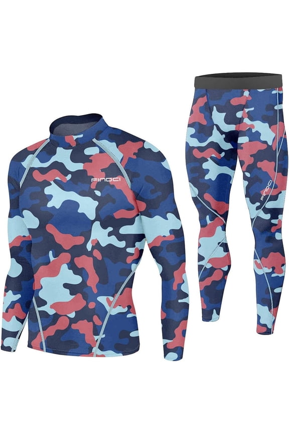 Men's Running Fitness Cooling Sportswear Camo Compression Long Sleeved Shirt + Pants GYM Sets