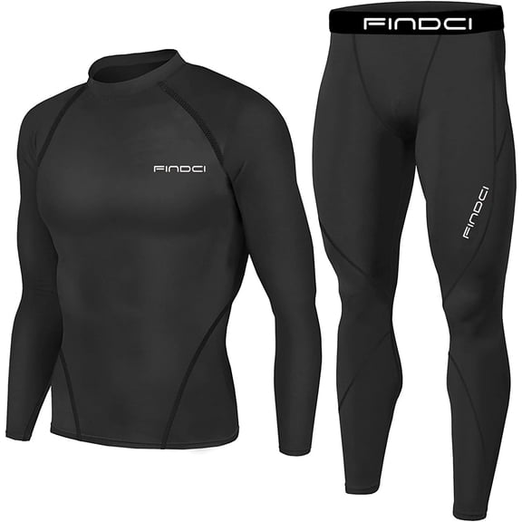 FINDCI Men's Sports Running Set Compression Shirt + Pants Skin-Tight Long Sleeves Quick Dry Fitness Tracksuit Gym Yoga Suits