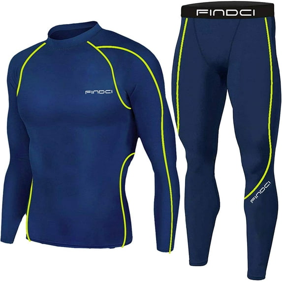 FINDCI Men's Sports Running Set Compression Shirt + Pants Skin-Tight Long Sleeves Quick Dry Fitness Tracksuit Gym Yoga Suits