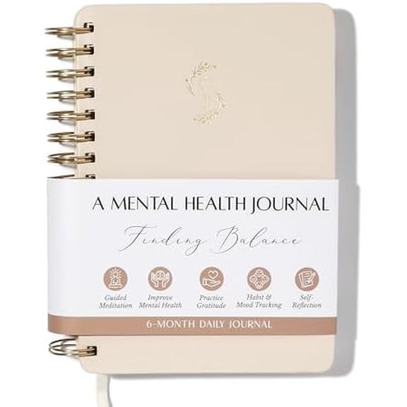 FINDING BALANCE Mental Health Journal 6-Month Daily Journal with Prompts for Mindfulness, Self-Care & Healing Anxiety & Depression Relief Beige Spiral$$Office