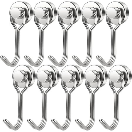 FINDMAG 10 Pack 30LBS Heavy Duty Magnetic Hooks Swivel Swing Magnetic Hook Strong Neodymium Magnet Hooks for Hanging, Perfect for Refrigerator and Other Magnetic Surfaces, 60mm(2.36in) in Length