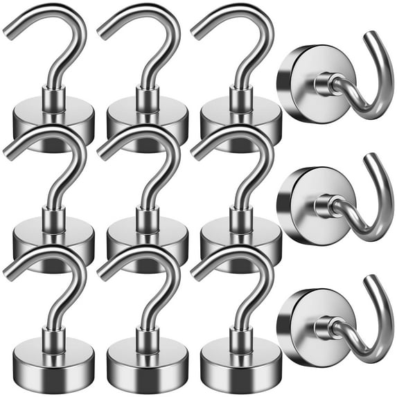 FINDMAG 12 Pack 25 LBS Magnetic Hooks Neodymium Magnet Hooks for Hanging, Magnets with Hook Strong Magnetic Hooks for Bathroom, Kitchen, Towel, Office, Garage