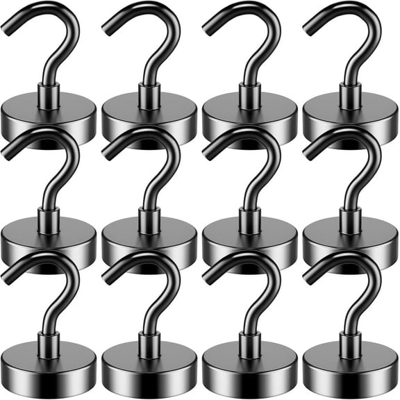 FINDMAG 12 Pack 40lbs Magnetic Hooks, Heavy Duty Neodymium Magnets with Hook for Hanging Heavy Duty, Super Strong Magnetic Hooks for Refrigerator, Cruise, Classroom, Office and Kitchen (Black)