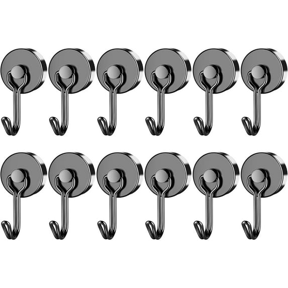 FINDMAG 12 Pack Black Magnetic Hooks 40LBS Neodymium Magnet Hooks, Strong Magnetic Hooks for Hanging, Magnet with Hooks for Kitchen, Office, Garage, Warehouse