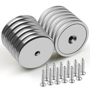 FINDMAG 4 Pack Neodymium Magnets Cup Magnets with Countersunk Hole, Strong Round Base Rare Earth Magnets, 110 LBS Pull Force, 1.26"D x 0.2"H, 4 Screws Included