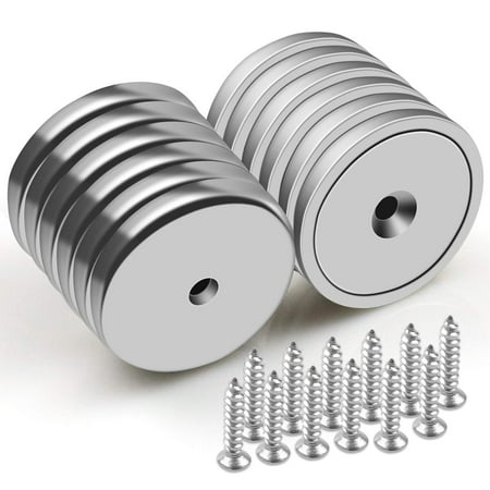 FINDMAG 12 Pack Neodymium Magnets Cup Magnets with Countersunk Hole, Strong Round Base Rare Earth Magnets, 110 LBS Pull Force, 1.26"D x 0.2"H, 12 Screws Included