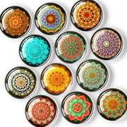 FINDMAG 12 Pcs Glass Fridge Magnets Sticker, Cute Refrigerator Magnet, Small Whiteboard Magnets, Strong Fridge Magnets for Classroom, Kitchen, Office, Home and Cabinet (Mandala-B)