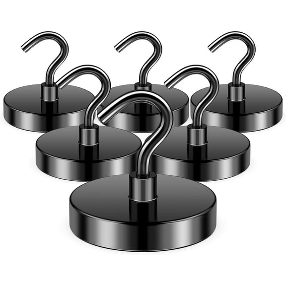 FINDMAG 120lbs Magnetic Hooks, N52 Grade Magnets Heavy Duty Rare Earth Magnetic Hooks for Hanging, Neodymium Magnet with Hooks for Refrigerator, Home, Kitchen, Office, Cruise (Black, Pack of 6)