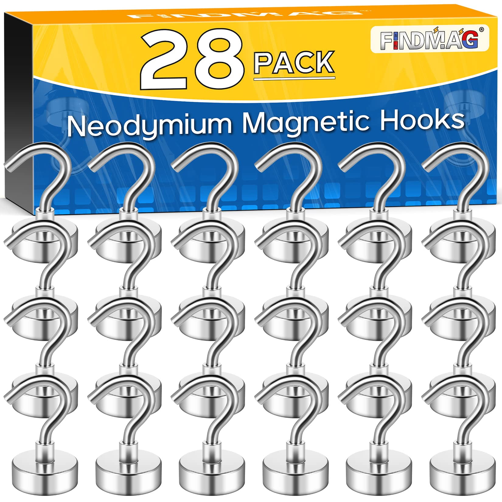 70lbs Neodymium Magnet Hook FINDMAG 6-Pack Magnetic Hooks With Swivel Carabiner – 70lb Vertical / 25lb Horizontal – Neodymium, Rust-Resistant, For Kitchen, Garage, Cruise 70lbs Neodymium Magnet Hook FINDMAG 6-Pack Magnetic Hooks With Swivel Carabiner – 70lb Vertical / 25lb Horizontal – Neodymium, Rust-Resistant, For Kitchen, Garage, Cruise