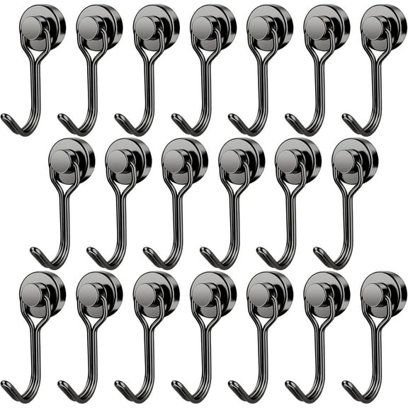 FINDMAG 30 LBS Magnetic Hooks Heavy Duty Magnetic Swivel Hooks Cruise Black Strong Neodymium Magnet Hook for Hanging, Magnets with Hook for Refrigerator, Grill, Locker - 20 Pack