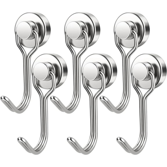FINDMAG 6 Pack Swivel Swing Magnetic Hook 30LBS Heavy Duty Magnetic Hooks Strong Neodymium Magnet Hook for Hanging, Perfect for Refrigerator and Other Magnetic Surfaces, 60mm(2.36in) in Length
