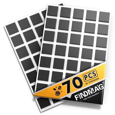 FINDMAG 70Pcs Magnetic Squares, Magnets with Adhesive Backing, Flexible Magnetic Tape for Crafts, Magnetic Strip for DIY Projects, Hanging & Organizing Light Objects (Each 20 x 20 x 2mm)…