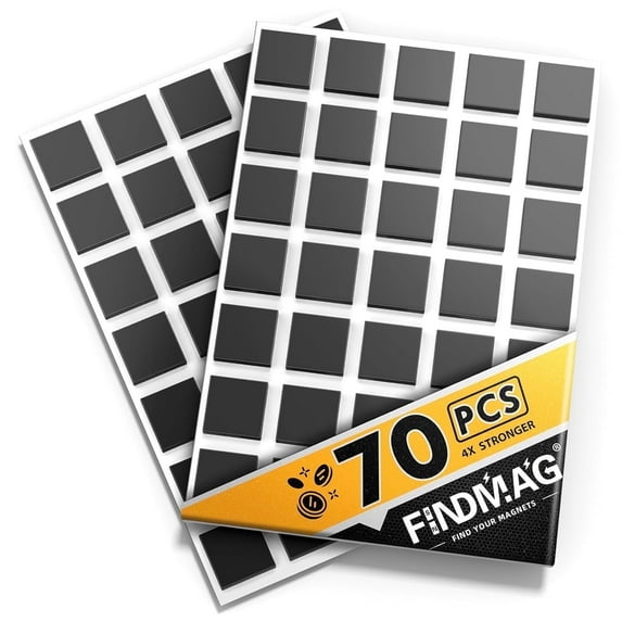 FINDMAG 70Pcs Magnetic Squares, Magnets with Adhesive Backing, Flexible Magnetic Tape for Crafts, Magnetic Strip for DIY Projects, Hanging & Organizing Light Objects (Each 20 x 20 x 2mm)…