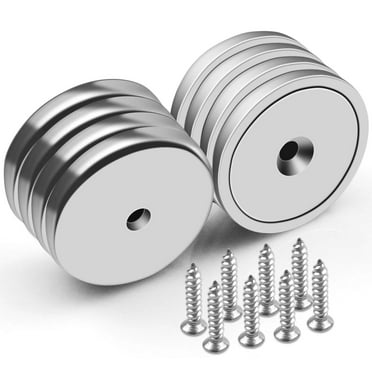 FINDMAG 8 Pack Neodymium Magnets Cup Magnets with Heavy Duty Countersunk Hole, Strong Round Base Rare Earth Magnets, 110 LBS Pull Force, 1.26"D x 0.2"H, 8 Screws Included