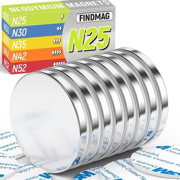 FINDMAG 8 Pack Disc Magnets, Magnets with Double-Sided Adhesive, Magnets for Crafts, Classroom, Fridge, Office (1.26'' D x 1/8'' H)