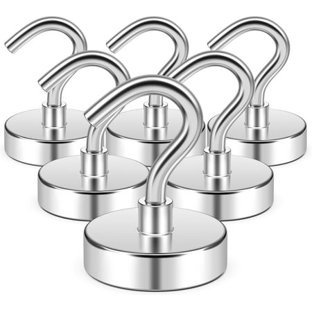 FINDMAG Magnet Hooks Heavy Duty, N52 Rare Earth Magnetic Hooks for Hanging, Powerful Neodymium Magnet with Hooks for Refrigerator, Home, Kitchen, Office, Cruise, Pack of 6, 50lbs