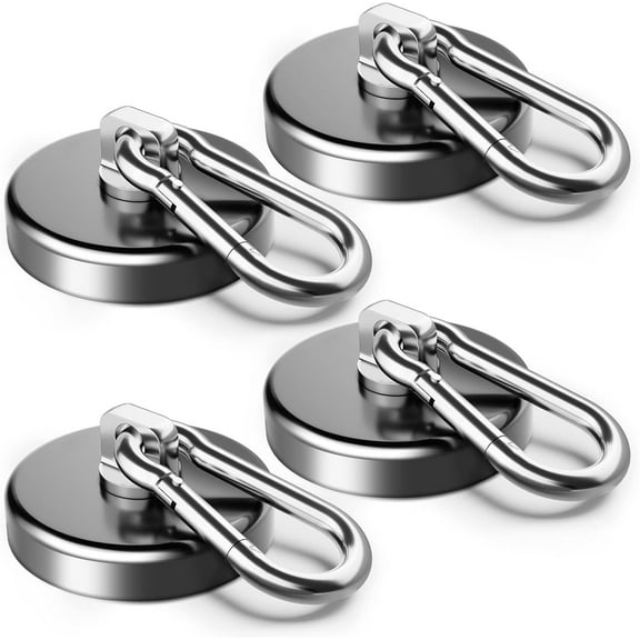 FINDMAG Magnetic Hooks 170LBS Heavy Duty with Carabiner Hook, Strong Magnetic Hooks for Hanging at Home, Office Locker, Workplace, Refrigerator, Cruise Ship or Travel (Black, 4)