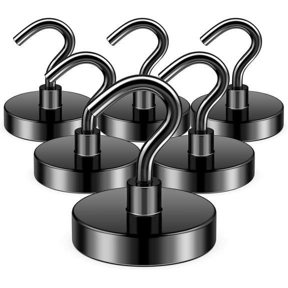 FINDMAG Magnetic Hooks, 80lbs Magnet Hooks Heavy Duty Rare Earth Magnetic Hooks for Hanging, Grade N52 Neodymium Magnet with Hooks for Refrigerator, Home, Kitchen, Office, Cruise (Black, Pack of 6)