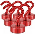 thumbnail image 1 of FINDMAG Magnetic Hooks, Heay Duty Magnets with Hook for Refrigerator, N52 Grade Magnetic Hook for Cruise Cabins, Classroom, Red, Pack of 6, 1 of 6
