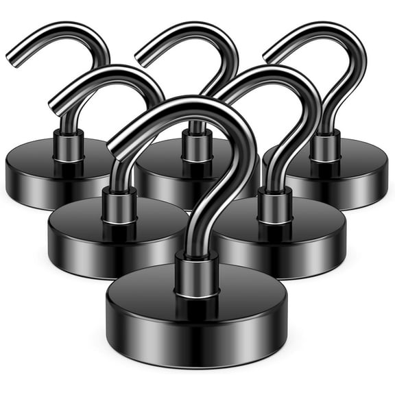 FINDMAG Magnetic Hooks N52, 50lbs Heavy Duty Rare Earth Magnetic Hooks for Hanging, Neodymium Magnet with Hooks for Refrigerator, Home, Kitchen, Office, Cruise (Black, Pack of 6)