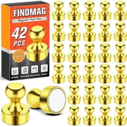 FINDMAG Magnetic Push Pins, 42 Pack Fridge Magnets, Neodymium Push Pin Magnets, Gold Tacks Magnets for Kitchen, Home, Classroom, Dry Erase Board, Pictures, Office, Whiteboard, Bulletin Board