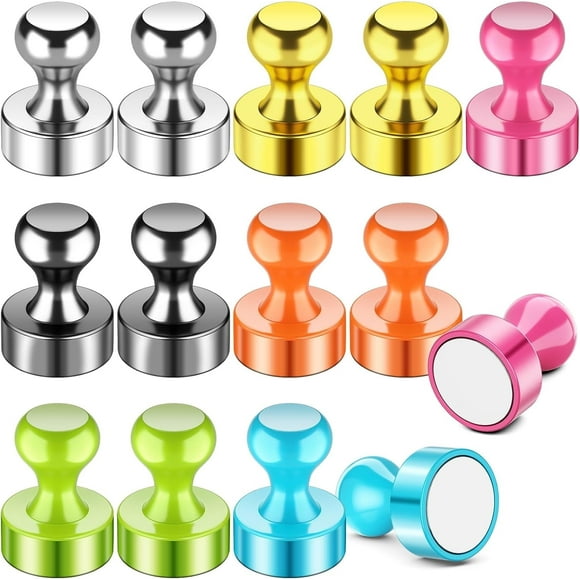 FINDMAG Magnetic Push Pins, Mix Color Neodymium Fridge Magnets, 14 Pack Colorful Tacks Magnets, Push Pin Magnets for Home, Kitchen, Whiteboard, Pictures, Classroom, Office, Dry Erase Board