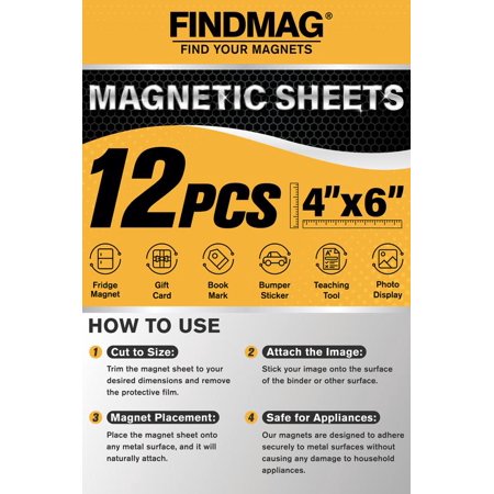FINDMAG Magnetic Sheets with 3M Adhesive Backing Cut and Customize Flexible Self Adhesive Magnet Sheets for Picture and Photo Magnets Magnetic Paper for Craft and DIY - 4" x 6", 11 Pack