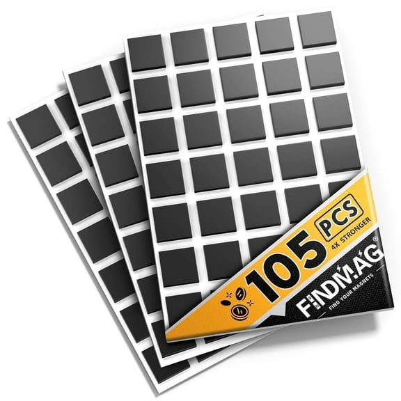 FINDMAG Magnetic Squares, Flexible Magnets with Adhesive Backing, 105Pcs Magnetic Tape for Crafts, Magnetic Strip for DIY Projects, Hanging & Organizing Light Objects (Each 20 x 20 x 2mm)