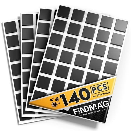 FINDMAG Magnetic Squares, Magnets with Adhesive Backing, Flexible Magnetic Tape for Crafts, Magnetic Strip for DIY Projects, Hanging & Organizing Light Objects, 20 x 20 x 2mm, 140Pcs