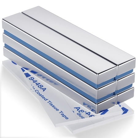 FINDMAG Neodymium Bar Magnets Strong Magnets Rare Earth Magnets with Double-Sided Adhesive - 60x10x5mm, Pack of 6