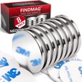 thumbnail image 1 of FINDMAG Disc Magnets, Magnets with Double-Sided Adhesive for DIY, Fridge,Scientific, 1.26'' D x 1/8'' H - Pack of 8, 1 of 6