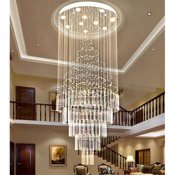 FINE MAKER 10-Light Crystal Stainless Steel Raindrop Chandelier
