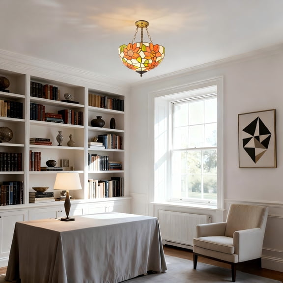 FINE MAKER 15.74 inch sunflower 3-light inverted pendant light dining room light living room light bar light entryway light sunflower shaped pendant light