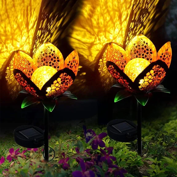 FINE MAKER 1pcs LED Lotus Hollow Petal Pile Light for Garden Lawn Walkway Ground