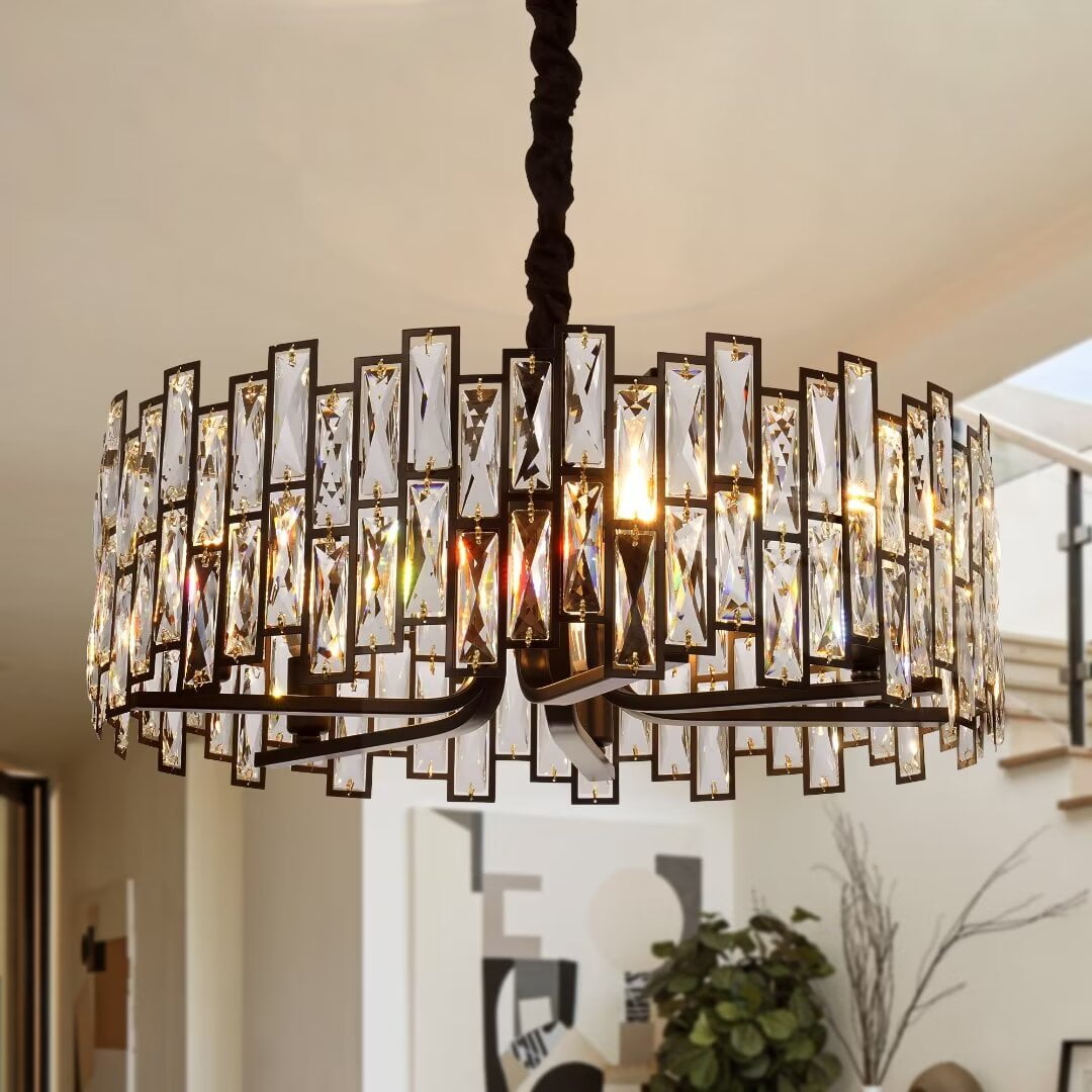 5-Light Gold Crystal Pendant Chandelier - 12.52\" Wide, Adjustable Height, For Dining Room Or Kitchen Island